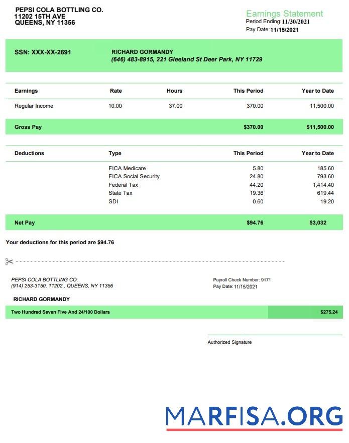 Downloadable Pepsi Cola bottling co earnings statements sample